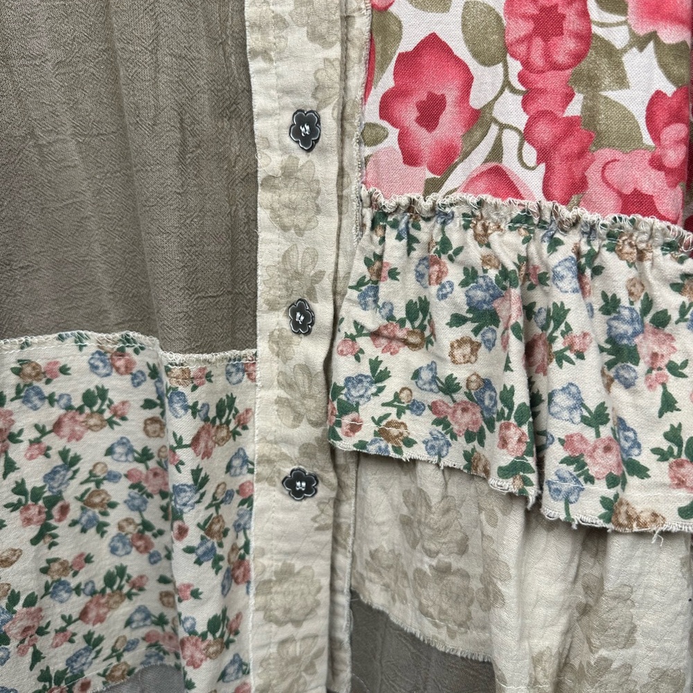 Pol Long Sleeve Patchwork Double Gauze Shirt Flor… - image 5